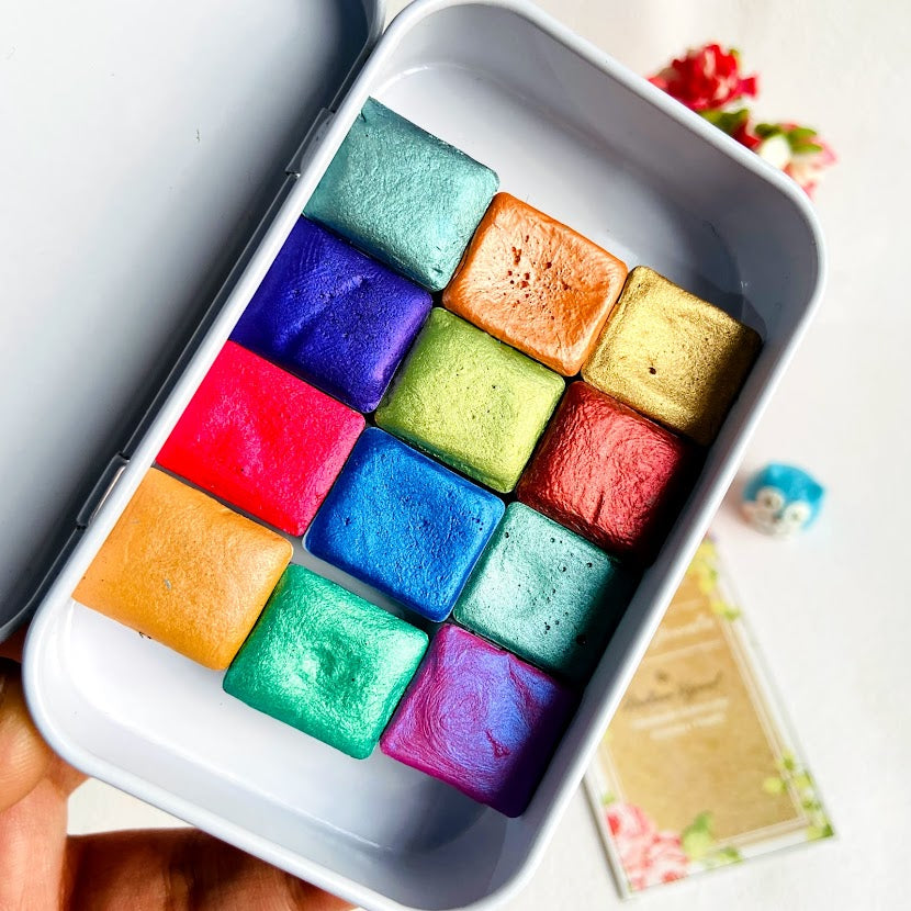 "Bijoux" Palette - Set of 12 Metallic Half pans