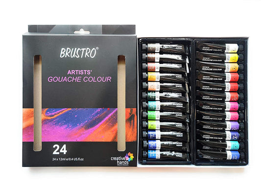 Brustro Artists Gouache Colour Set of 24 Colours X 12ML Tubes.