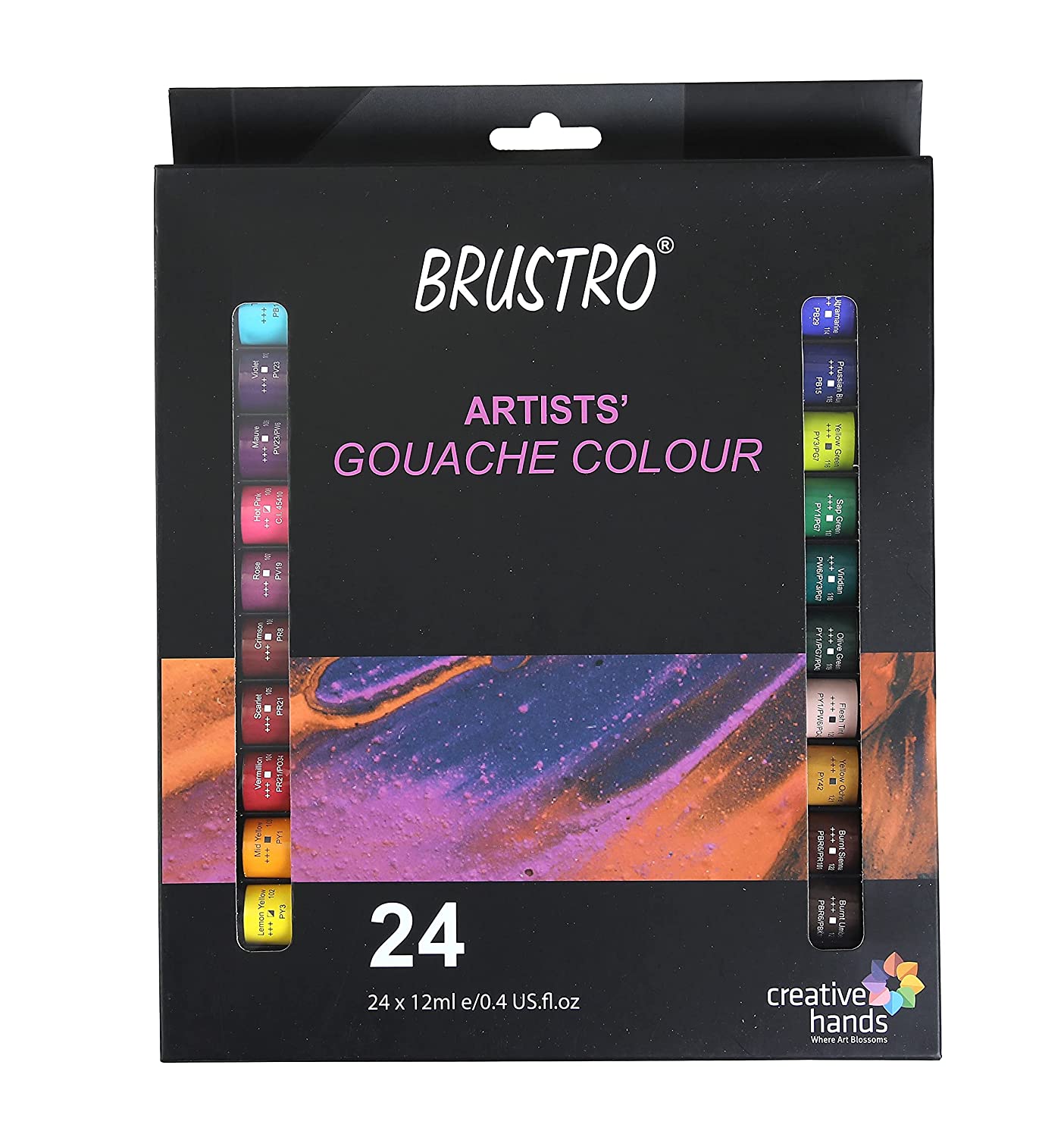 Brustro Artists Gouache Colour Set of 24 Colours X 12ML Tubes.