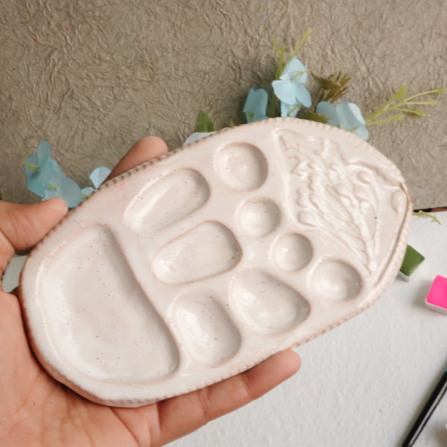 Floral Impressions Ceramic Palette - Speckled finish, Artist gifts, Made in India