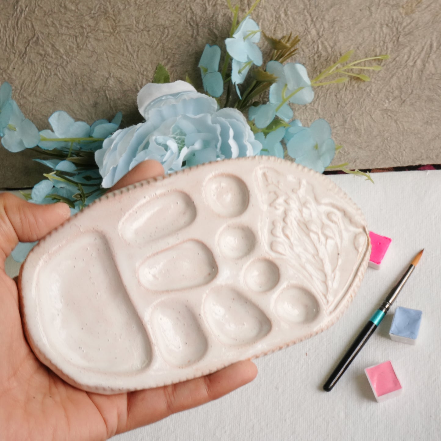 Floral Impressions Ceramic Palette - Speckled finish, Artist gifts, Made in India